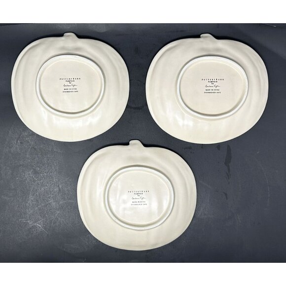 Set of 3 BARBARA EIGEN POTTERY BARN PUMPKIN White Salad Dessert Appetizer Plates - Picture 2 of 11